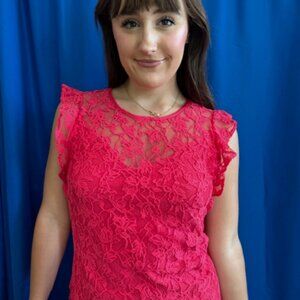 NWT White House Black Market Coral Lace Top Size 6